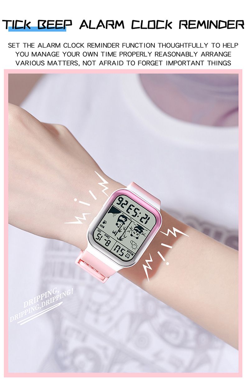 Panda-Themed Square Digital Watch With Gradient Design - Waterproof LED Sports Watch For Teens And Students Men's And Women's Watch_voghion.com