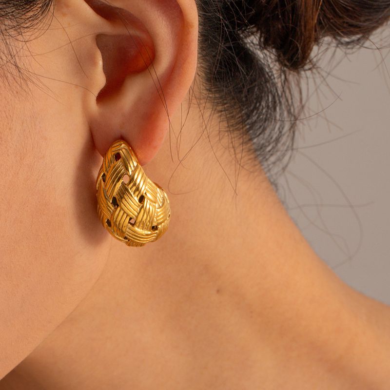 Orecchini pendenti in acciaio inossidabile intrecciato da donna, gioielli per le orecchie in acciaio al titanio e oro_voghion.com