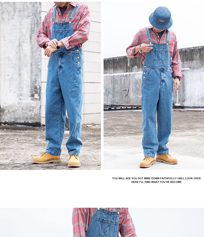 Man's clothing Blue overalls for men loose straight leg unisex work pants Overalls with suspenders_voghion.com