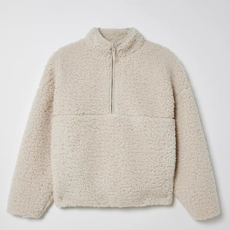 Herren-Fleecejacke mit Stehkragen – Gemütlicher Winterpullover mit Reißverschluss vorne und Seitentaschen, weiche, flauschige Oberbekleidung für die Freizeit (Elfenbein, S-XXXL)_voghion.com