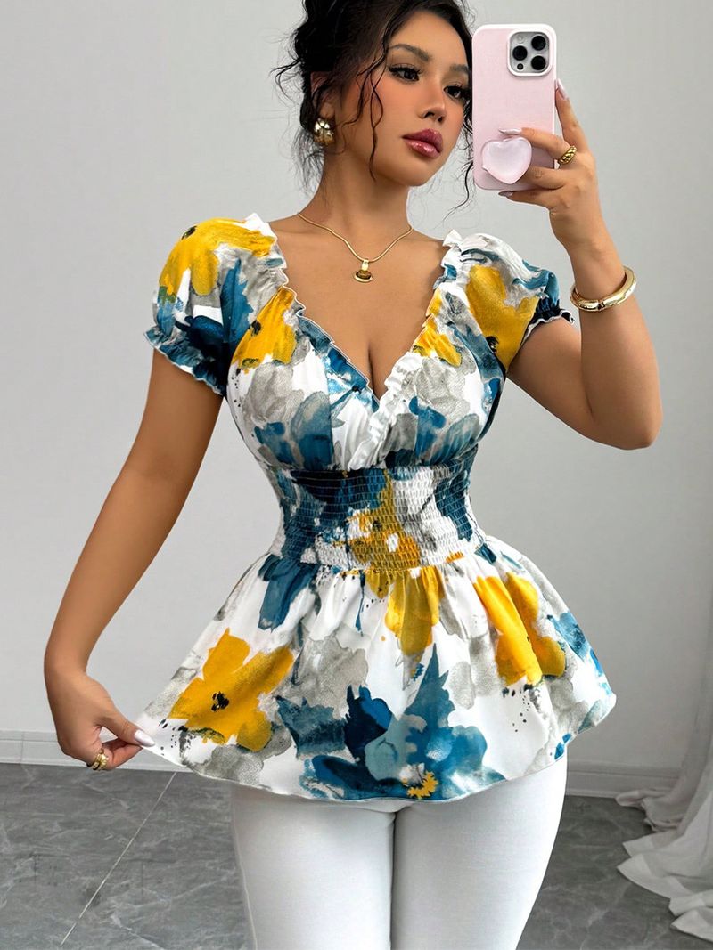 Women's Slim Fit Tie-Dye Pullover Top - Deep V-Neck Holiday Shirt (Summer Style, Lightweight & Comfortable_voghion.com
