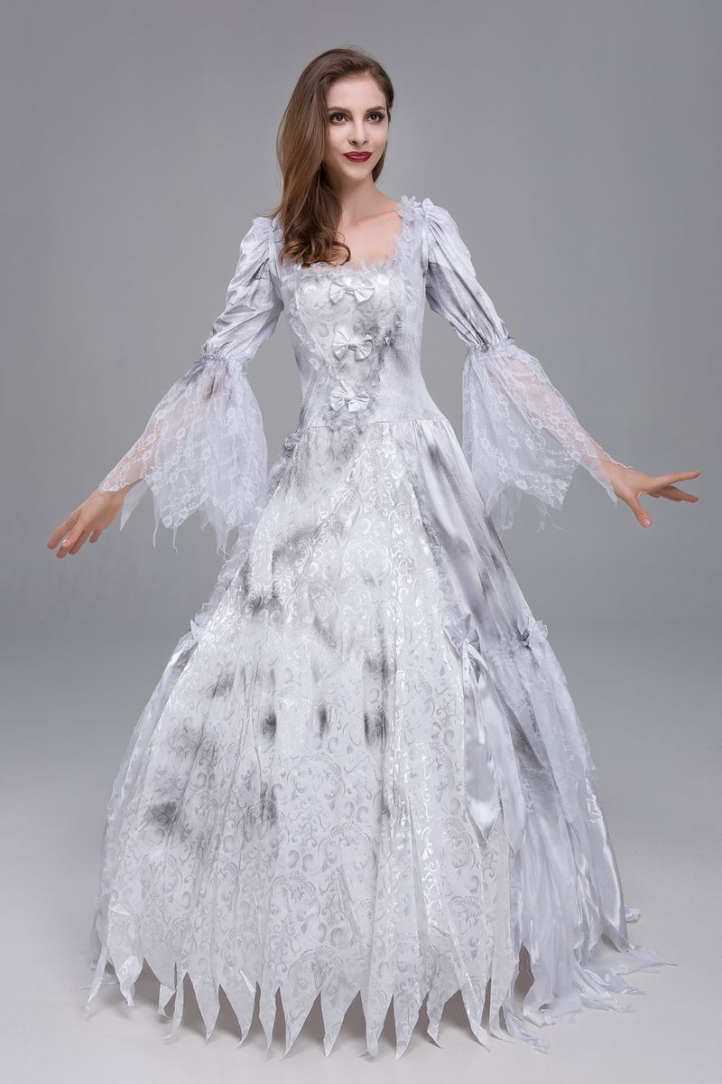 Palace ruudukujuline krae võrgust pikk cosplay Halloweeni kummituspruudi kostüümide esinemiskleit_voghion.com