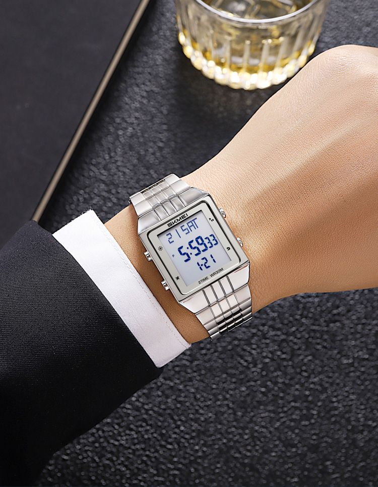 Digitale Uhr Mode Elektronische Uhren Für Herren Frauen Wasserdicht Edelstahl Streifen Stoppuhr Armbanduhr Reloj Hombre_voghion.com