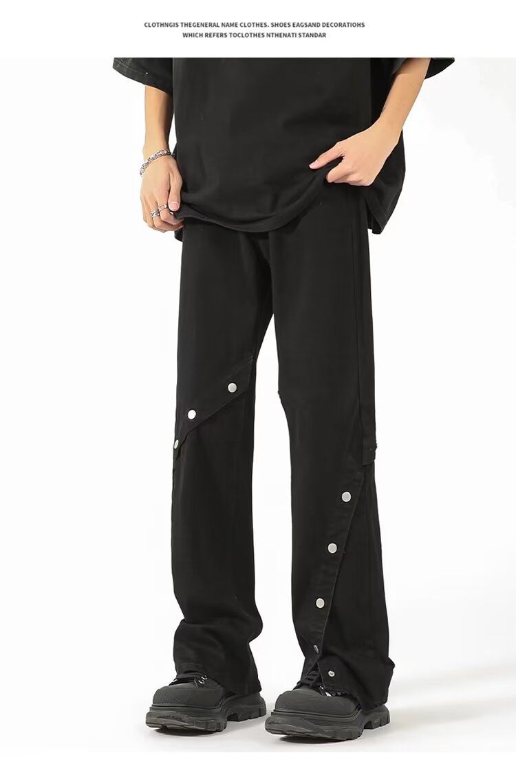 Men’s Vintage Bell-Bottom Jeans – Summer Loose Fit Flared Denim Pants With Button Fly & Slit Hem (M-3XL, High Street Fashion, Blue & Black)_voghion.com