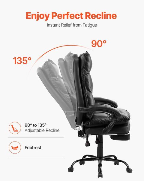 Executive Office Chair With Footrest, 400lbs Capacity With High Back Office Chair, With Lumbar Pillow, Black_voghion.com