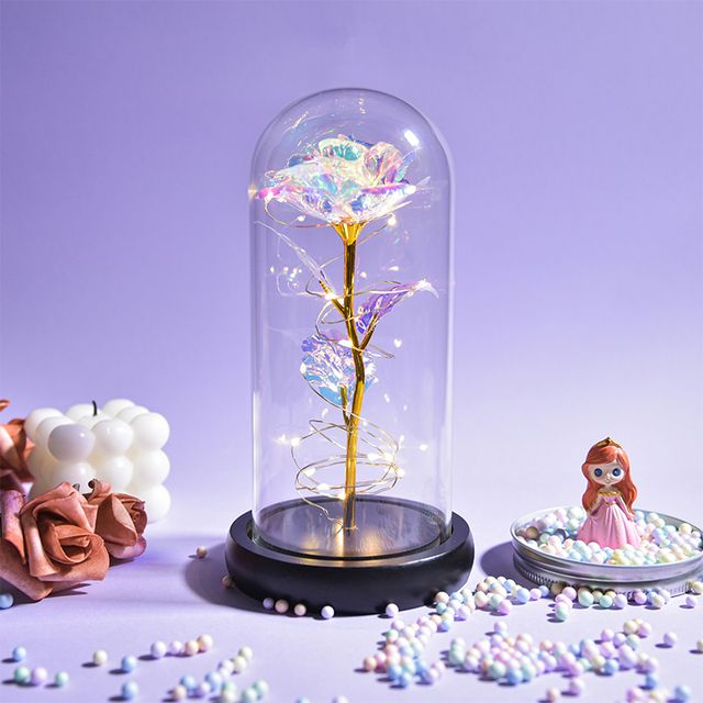 La bella e la bestia rose conservate in vetro Galaxy Rose Flower LED Light fiori artificiali regalo di Natale di San Valentino per ragazze_voghion.com