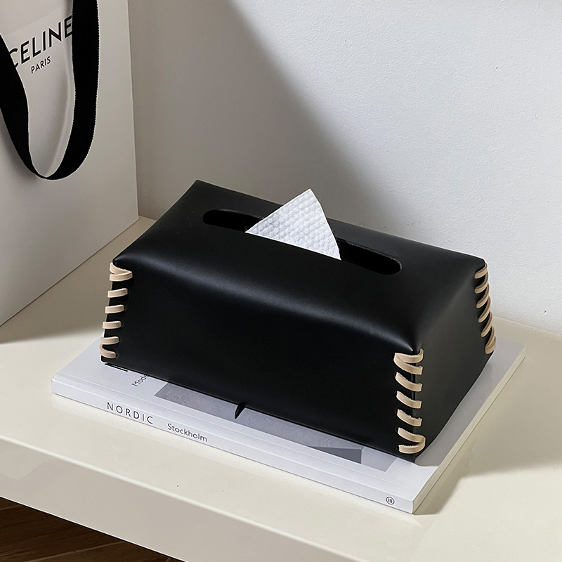 Paper tissue box, leather living room, light luxury style, high-end design sense, coffee table, table decoration, household use_voghion.com