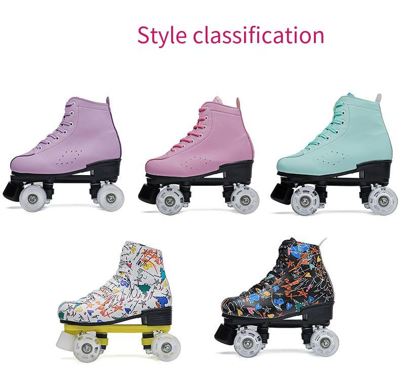 Neue zweireihige vier-rad komplette set farbe flash rollschuhe_voghion.com