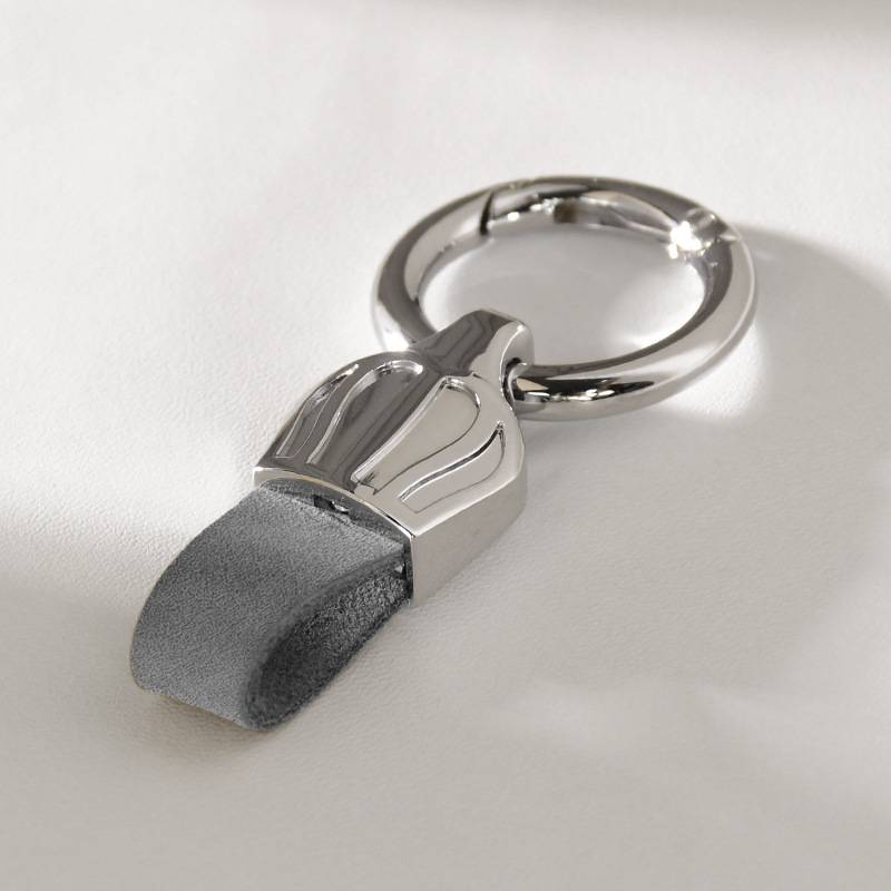Porte-clés de voiture en cuir de vache givré avec couronne, anneau léger de luxe pour hommes et femmes, pendentif en cuir véritable gravé au laser_voghion.com