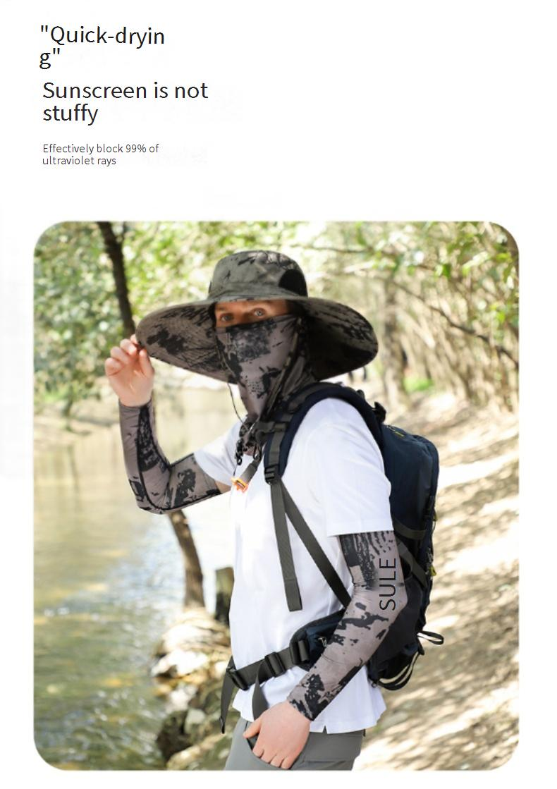 Chapéu de sol masculino para atividades ao ar livre com proteção UV - boné para pesca e ciclismo, respirável e ajustável, inclui máscara facial refrescante e proteção para o pescoço_voghion.com