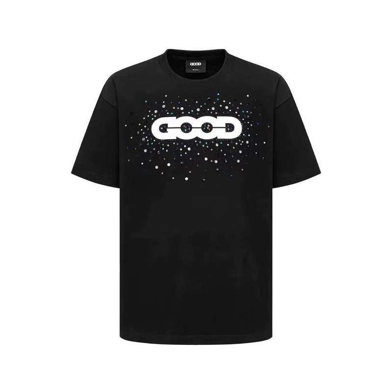 Herrenbekleidung Luxuriöses Kurzarm-T-Shirt mit Strasssteinen – Lässiges Streetwear-T-Shirt für den Sommer mit metallischen Akzenten – Atmungsaktive Baumwollmischung (Schwarz & Weiß)_voghion.com
