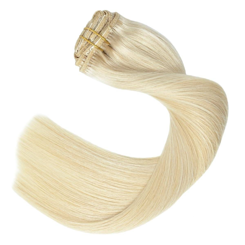 Echthaar-Clip-In-Extensions, 50,8 cm, Helles Platinblond, Haarverlängerungen, Clip-Ins, Doppelschuss, 100 % Echthaar-Extensions, 8 Stück, 105 g_voghion.com