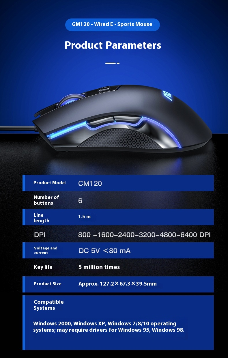 Mouse da gioco cablato: mouse ottico ad alta precisione da 6400 DPI con 6 pulsanti programmabili e design ergonomico per giocatori su PC_voghion.com