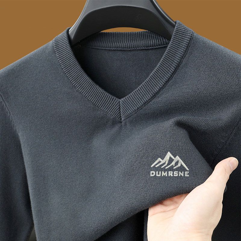 Hochwertiger Wollpullover für Herren, einfarbig, Herbst und Winter, V-Ausschnitt, lässiger, vielseitiger Basispullover_voghion.com