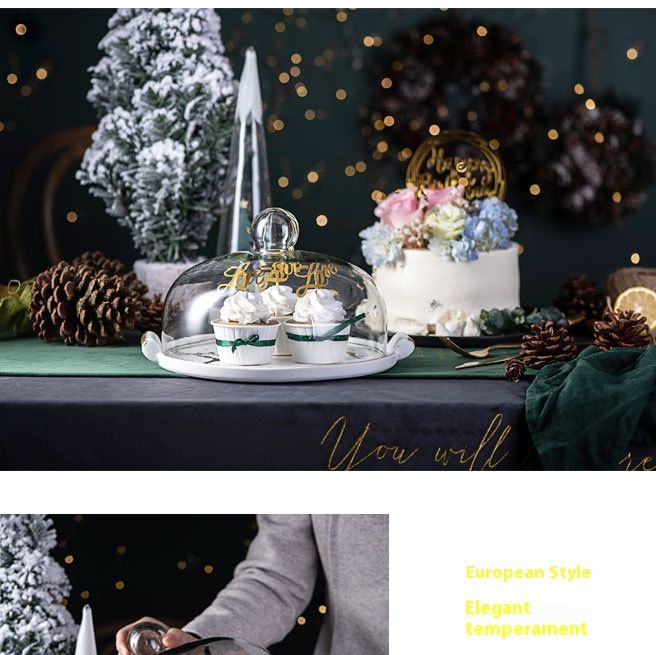 Mat keramische taartstandaard met koepeldeksel - Serveerschaal met twee handgrepen voor desserts, fruit en gebak (wit/zwart, klein/groot)_voghion.com