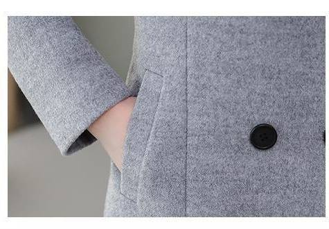Women's Long Wool Trench Coat With Belted Waist, Double-Breasted Notch Lapel, Plus Size Overcoat For Autumn Winter_voghion.com