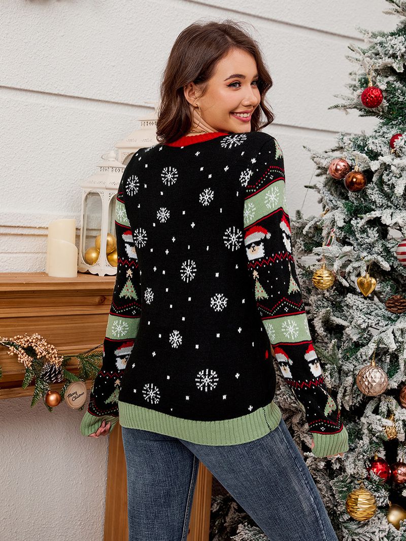 Pull en tricot d'alpaga lumineux à LED – Pull de Noël festif avec broderie 3D colorée – Pull de vacances surdimensionné et confortable pour femme_voghion.com
