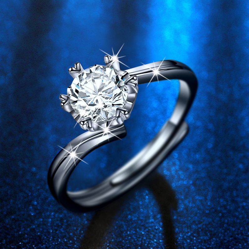Mossanit-Diamantring für Frauen – Koreanischer Stil, Sechs-Zinken-Fassung, Diamant-Imitat-Ring, Paarring – Offenes Band, Ehering, minimalistischer Ring_voghion.com