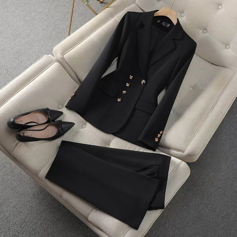 Women's Professional Office Suit Set - Slim Fit Blazer & Pants, Polyester-Spandex Business Attire For Work (White/Black/Pink)_voghion.com