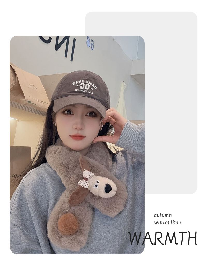 New Winter Scarf Soft Korean Cute Dog Versatile Hairy Warm and Cold proof Bow Cross Style_voghion.com