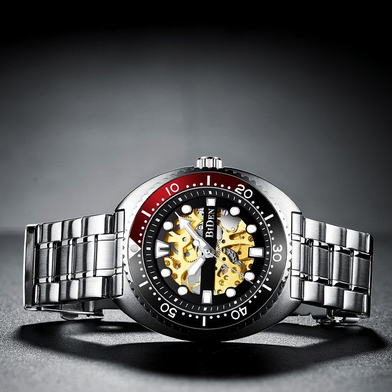 Montre mécanique classique BIDEN pour homme, marque de luxe, automatique, lunette rotative, cadran lumineux, livrée avec un écrin_voghion.com