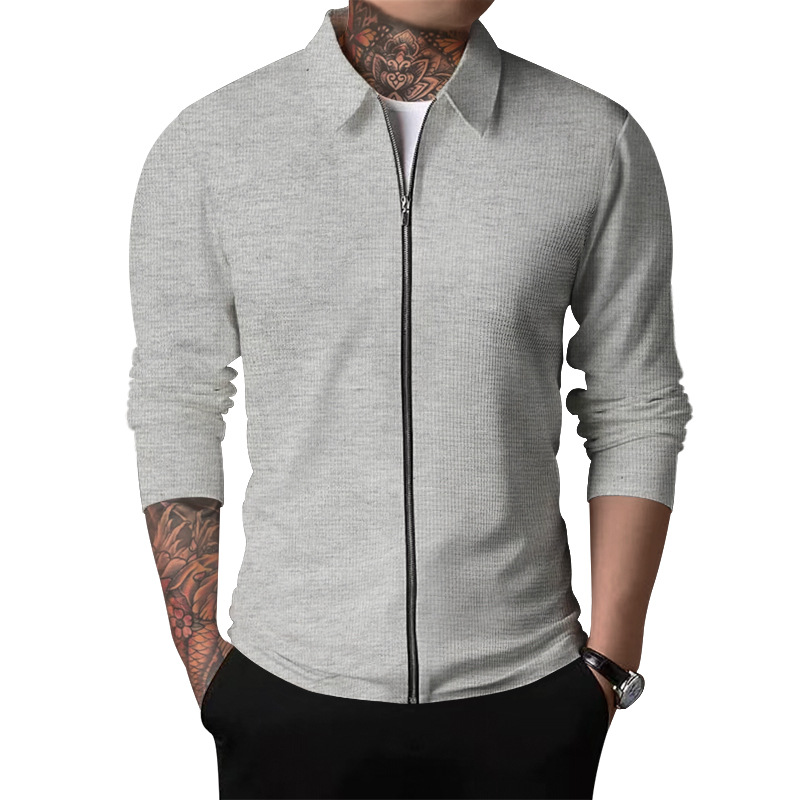 CT 2025 Cardigan Men Autumn New Zipper Coat Casual Men's Long Sleeve Turn-down Collar Waffle Jacket_voghion.com