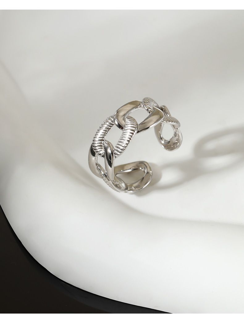 Kvinders sterlingsølvkæde fransk ring mode afslappet åben justerbar niche højkvalitets lette luksussmykker_voghion.com