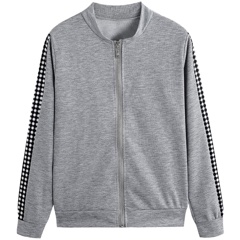Damer långa sport Casual Zip Patchwork Rutig kostym_voghion.com