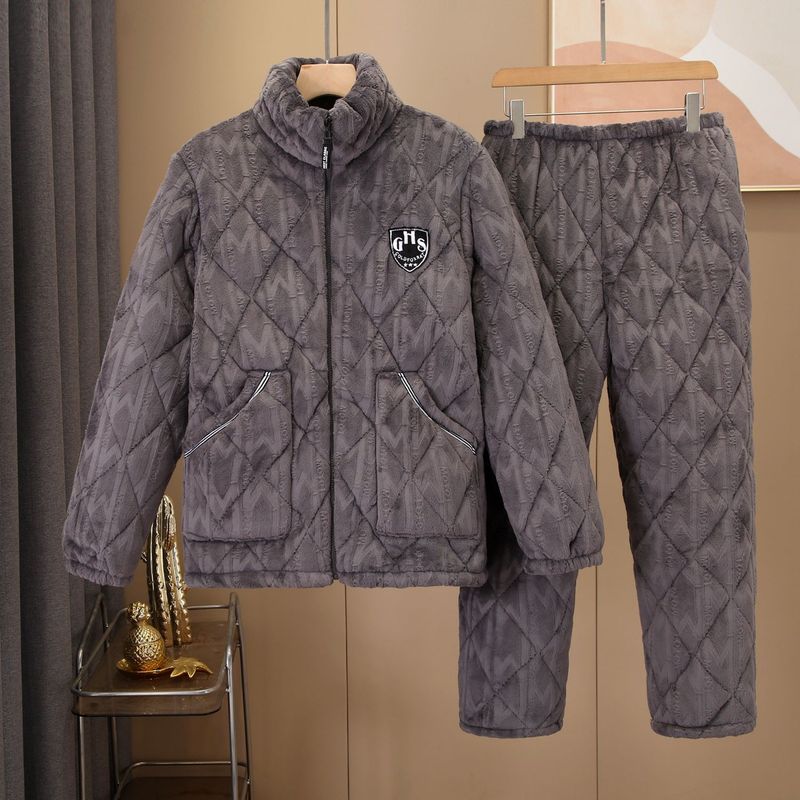 Muška odjeća, pidžama od koraljnog flisa, jesenski i zimski stil, troslojna prošivena, zadebljana i baršunasta, topla flanelska muška kućna odjeća, odijelo_voghion.com