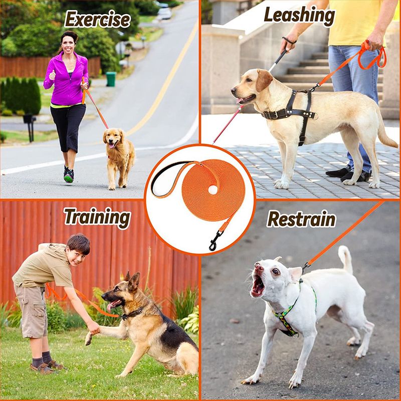 Guia extra longa e resistente de 15m para adestramento de cães em diferentes regiões, ideal para cães de grande, médio e pequeno porte, para brincadeiras ao ar livre e acampamentos._voghion.com