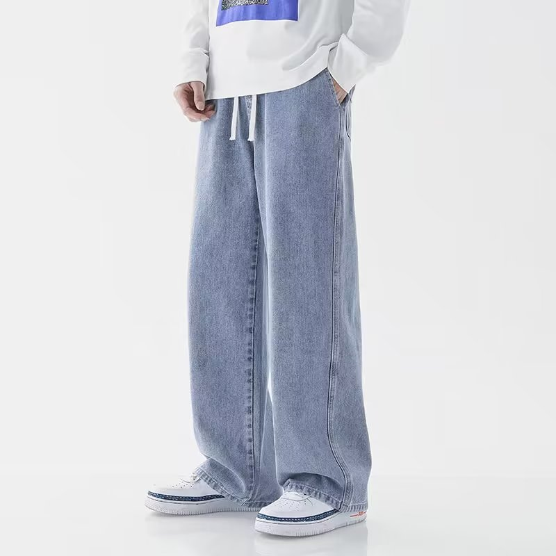 Pantalones vaqueros de otoño de gran tamaño rectos para hombre sueltos y modernos con pierna ancha, pantalones largos casuales_voghion.com