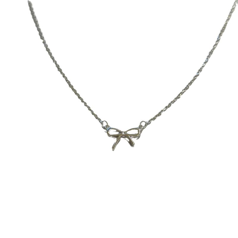 Souchuang S Pure Silver Bow Necklace For Women, Clavicle Chain, Light Luxury Niche Design Pendant, Layered Combination_voghion.com