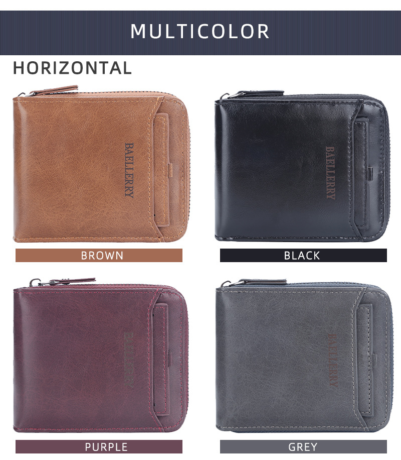 Herren Geldbörse kurze Baellerry Geldbörse vertikalen Reißverschluss Retro Jugend Multi-Card kleine Geldbörse Geldbörse_voghion.com