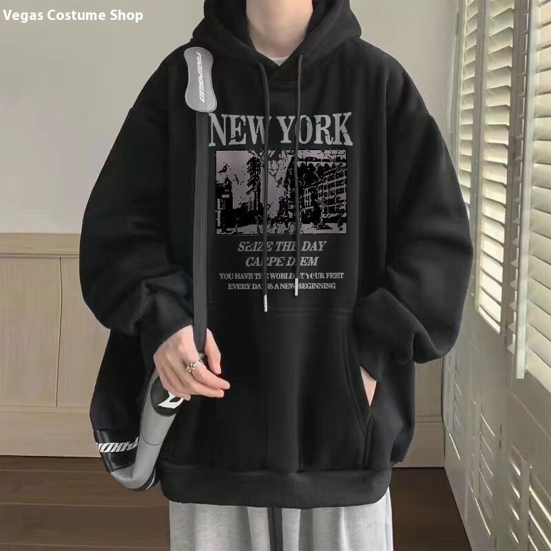 Hoodie with thickened fleece for 2024 autumn winter new style, cool trendy, loose and versatile hooded 12_voghion.com
