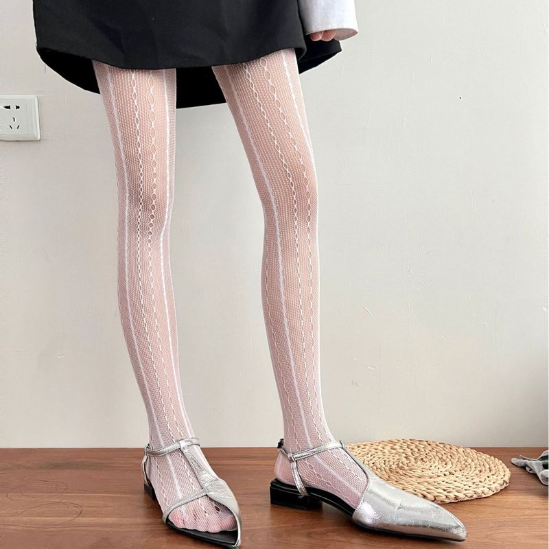 Bas sexy pour femmes, nouvelles rayures verticales, personnalité, blogueuse, mêmes bas résille noirs, belles jambes, collants creux sexy_voghion.com