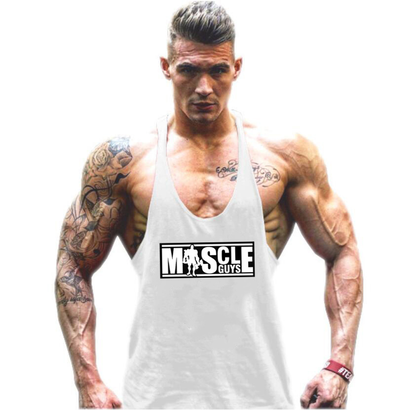 Bodybuilding and Fitness Exercise Deep Digging Thin Shoulder Strap Pure Cotton Fitness Tank Top_voghion.com