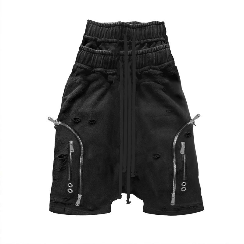 Gothic Y2K Cargo Hose, Dunkles Ästhetisches Doppelbund Design, Unisex Streetwear Jogger, Medium Stretch Polyester, Edgy Retro Fashion_voghion.com