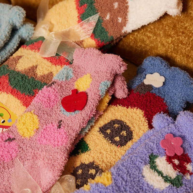Koralle für Kinder, Herbst Winter mit zusätzlichen Fleece dicke Handtücher, Mittelboden Socken, lange Röhre schlafen und warm_voghion.com