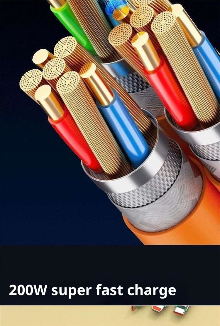 Câble de charge Digitex Bold 240W Flash Data 3-en-1 compatible avec les téléphones portables Huawei, VIVO, Xiaomi et OPPO (6 A)_voghion.com