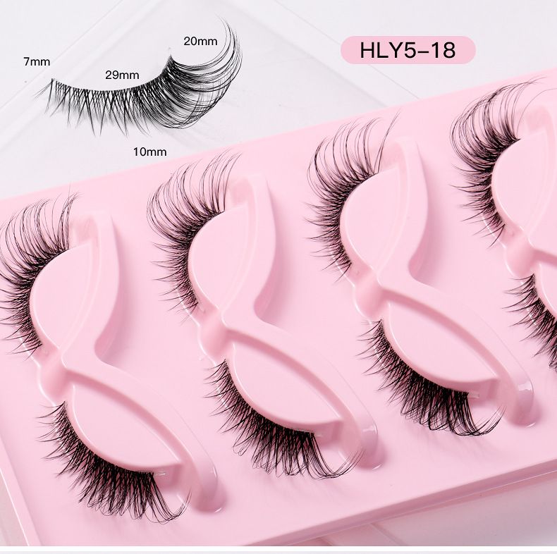 5 Pairs Fox Eye False Eyelashes - Clear Stalk, Realistic Cat Eye Style, Natural, Dense & Curled_voghion.com