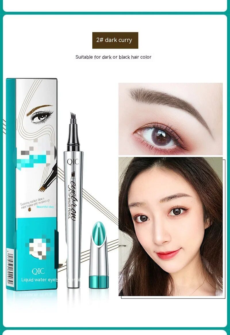 QIC Four Fork Liquid Eyebrow Pen is waterproof, sweat resistant, smudging, non clumping, and smooth, imitating wild_voghion.com