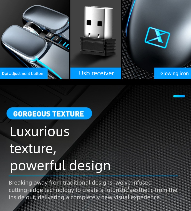 Xinmeng M215 Kabellose, wiederaufladbare mechanische 24G-Gaming-Maus für Laptops und Desktop-Computer_voghion.com