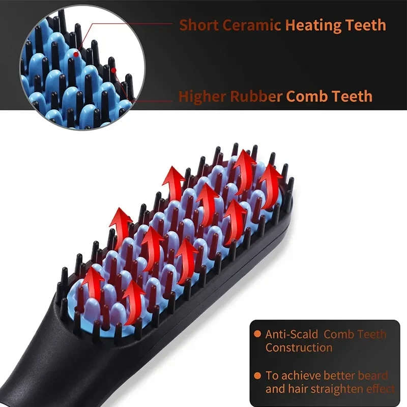 Brosse professionnelle pour lisser la barbe, peigne lissant multifonctionnel, boucleur à cheveux, chauffage rapide, outils de coiffure_voghion.com