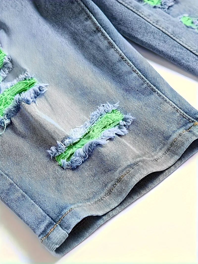 Men's Distressed Denim Shorts – Light Blue, Relaxed Fit, Mid-Thigh Length (Sizes 30-40, Washed & Stretchable)_voghion.com