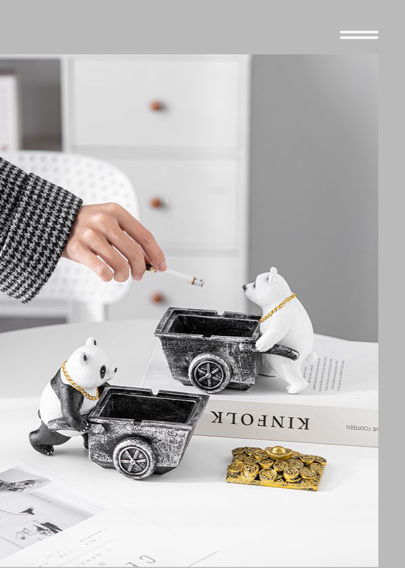 Panda Ashtray With Lid Creative Personality Trendy Anti-Fly Ash Home Living Room Internet Celebrity Ornament Birthday_voghion.com