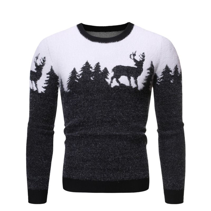 Weihnachts-Rentier-Strickpullover für Herren – Rundhalspullover aus Mohair-Mischgewebe (Rot/Schwarz/Marineblau, M-XXXL)_voghion.com