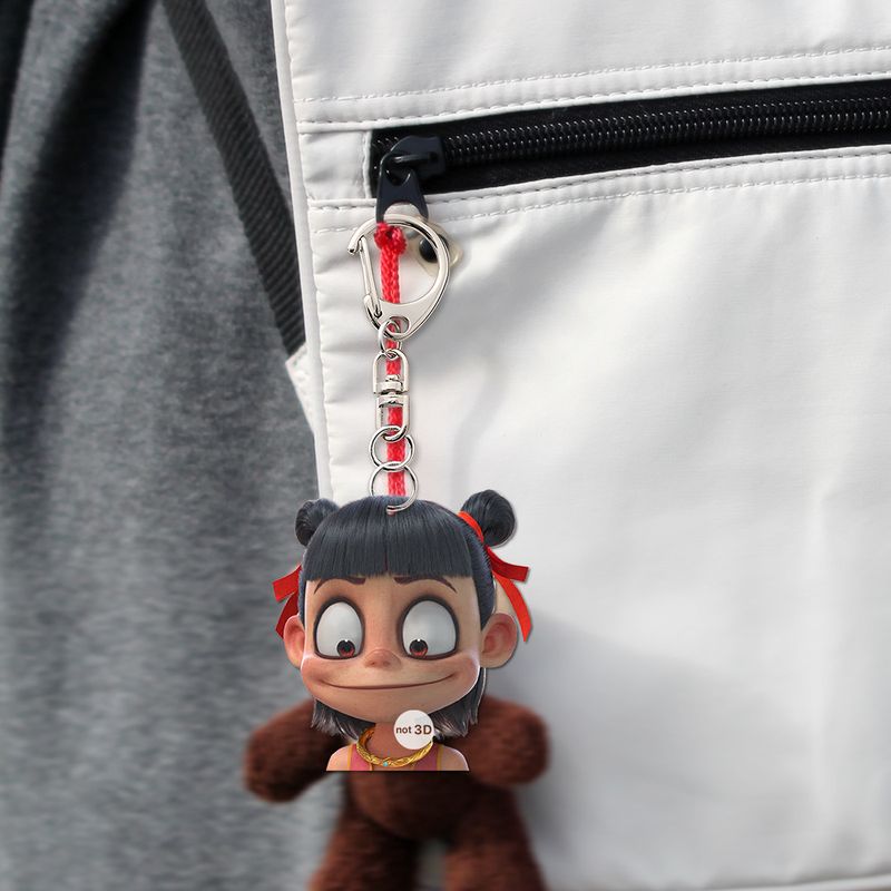 Chaveiro de acrílico Nezha com expressões engraçadas e divertidas, bolsa 2D com pingente de carro, fogo explosivo_voghion.com