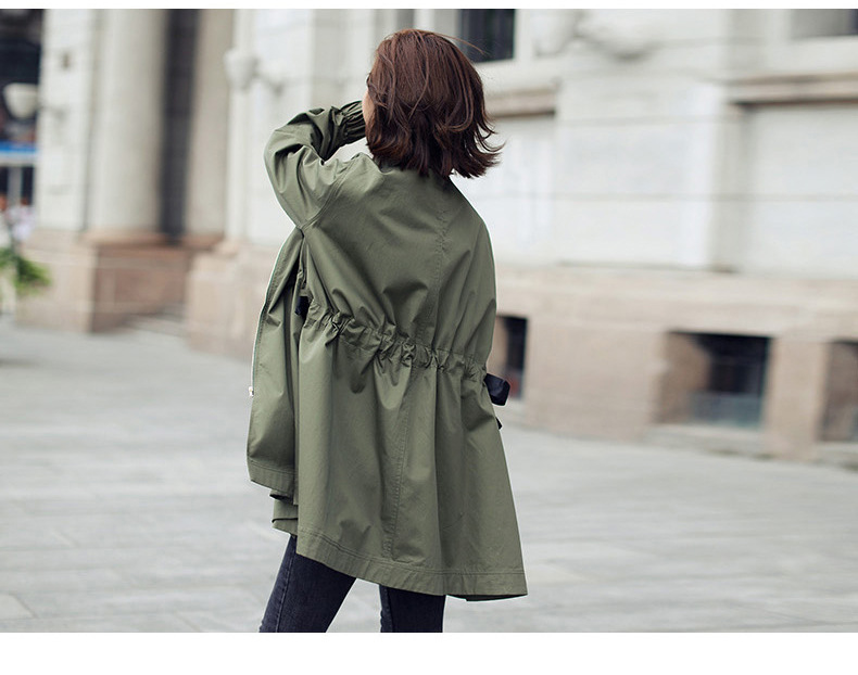 Γυναικεία καμπαρντίνα στρατιά πράσινη μεγάλου μεγέθους casual μακριά μανίκια_voghion.com