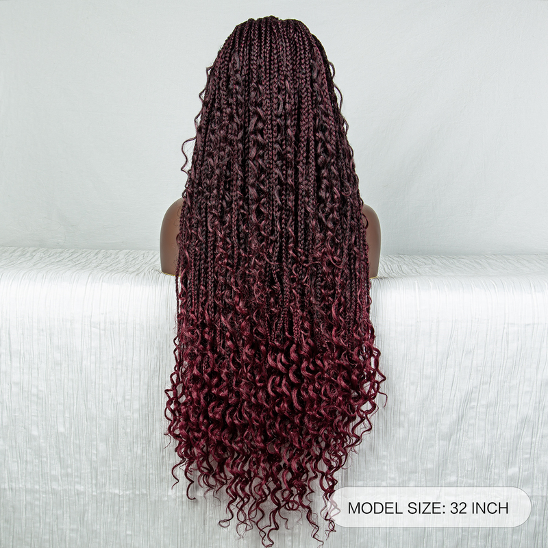 32inch long synthetic lace braid 9*6 transparent lace hand-woven braid with flower wig headgear box braid with baby hair_voghion.com