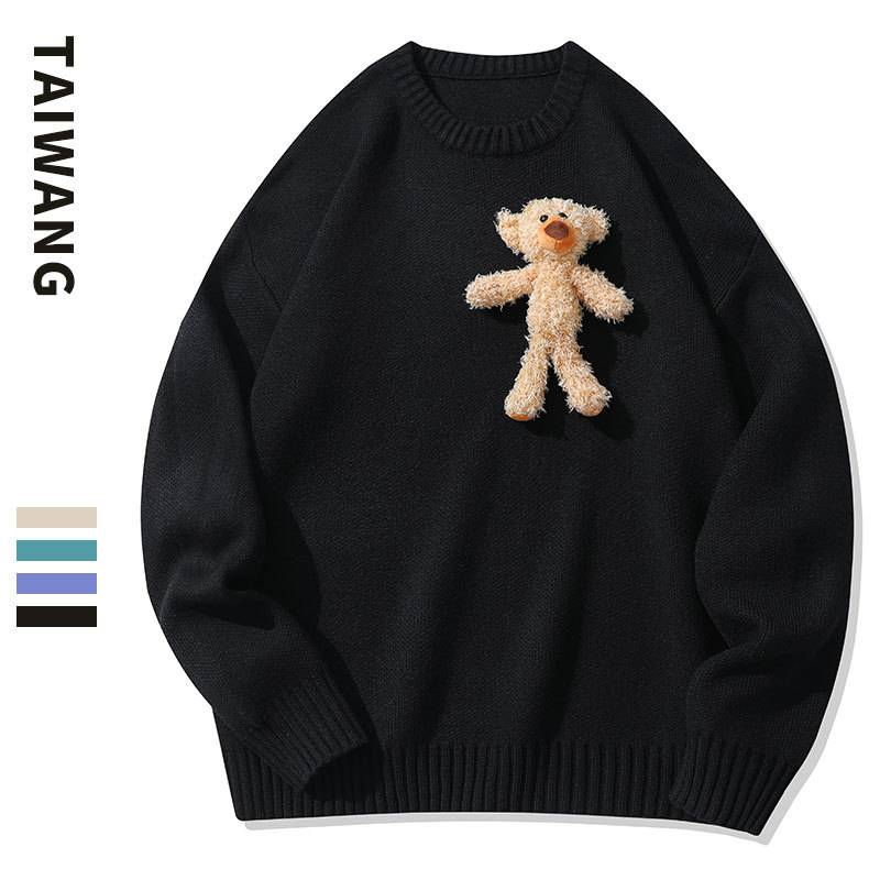 Vêtements pour hommes Pull ours à la mode Hommes Automne et Hiver Nouveau Style Pull tricoté Hommes Pull ample de couleur unie Hommes_voghion.com